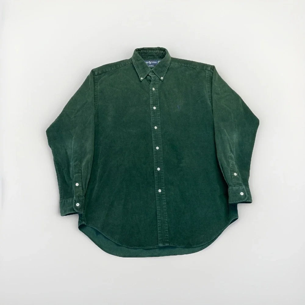 Polo Ralph Lauren Shirt Mens M Blaire Green Corduroy Button Down 90s Preppy Vtg